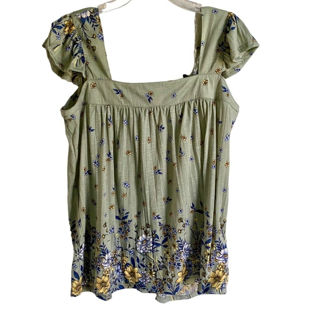Absolutely Famous Floral Cold Shoulder Top Tie in Back Women's Size Medium